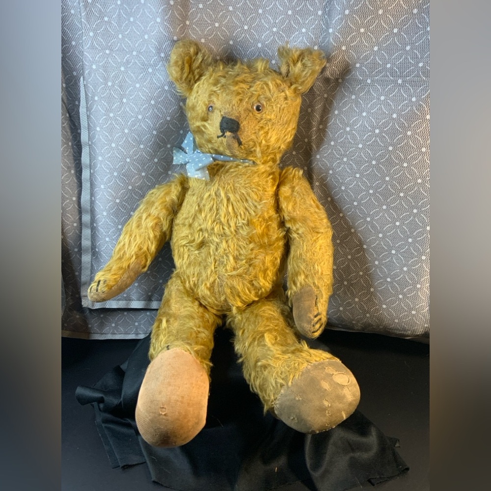 Antique Honey Colored Mohair 18” Teddy Bear 1930s Shaved Muzzle Fully Jointed